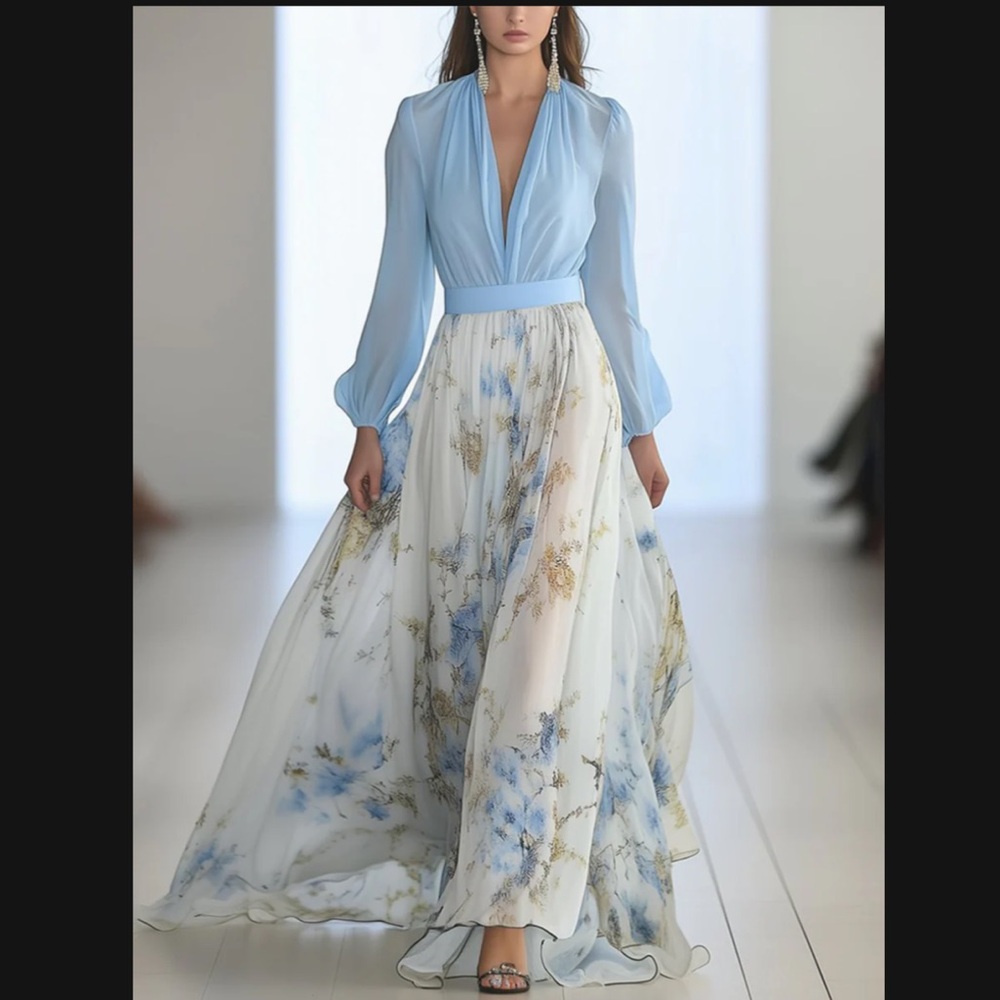 Elegant Blue Floral Dress Never Worn
